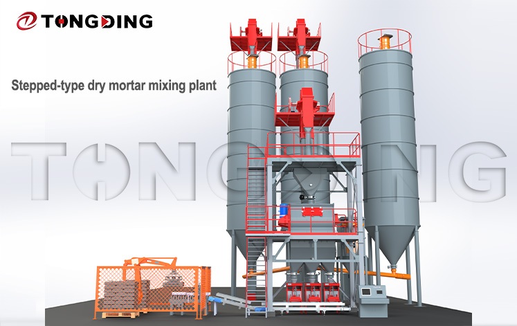 Stepped-type dry mortar mixing plant