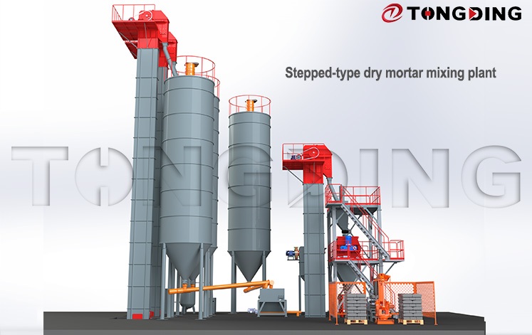 Stepped-type dry mortar mixing plant